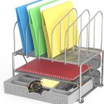 DecoBros Mesh Desk Organizer with Double Tray, 5 Upright Sections and Sliding Drawer, Black
